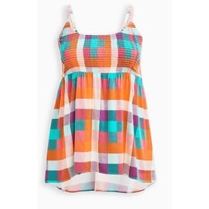 Torrid 3X Swing CAMI Tank Top Bright Plaid Smocked Elastic Bust $49.50 NEW